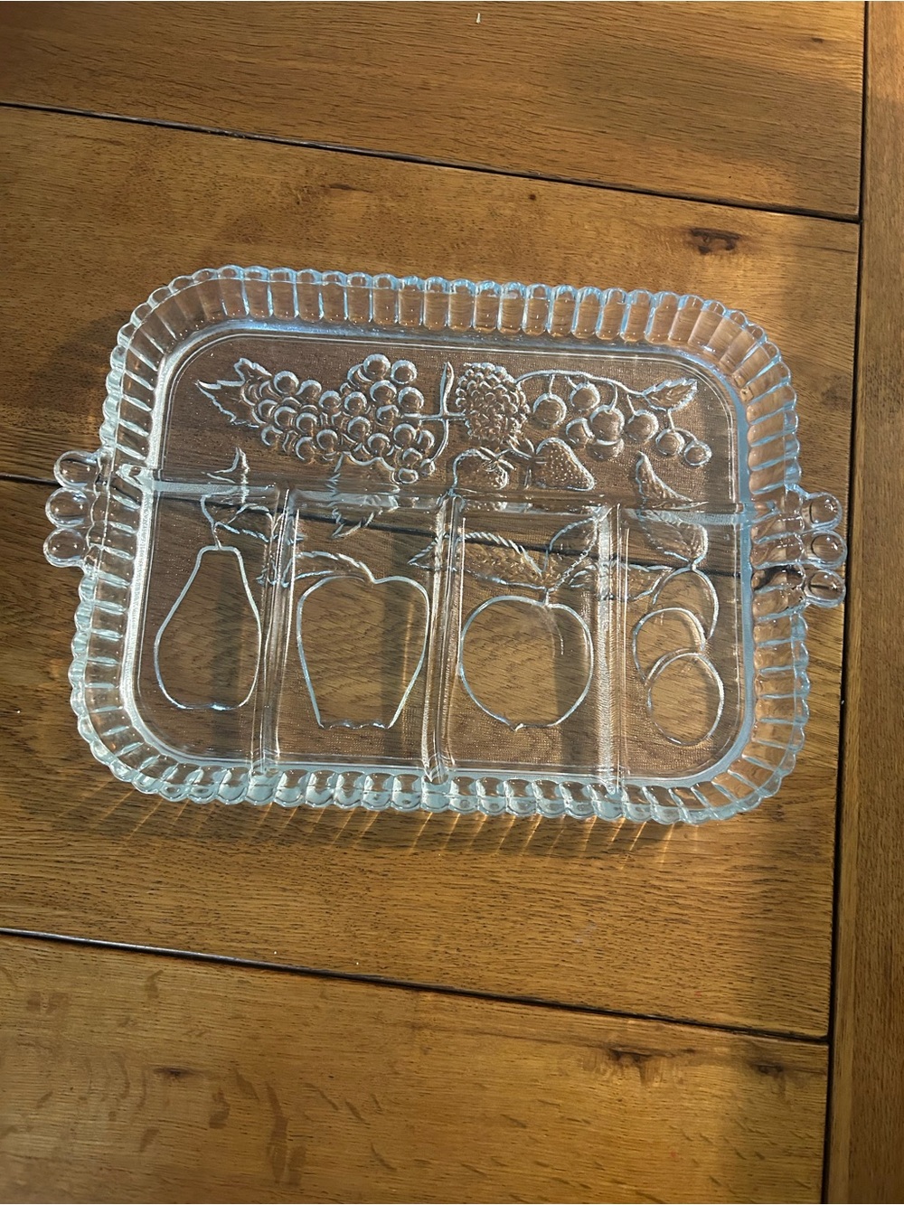 Clear Glass Divided Fruit Serving Tray - Elegant Fruit Motif Indiana Glass Co